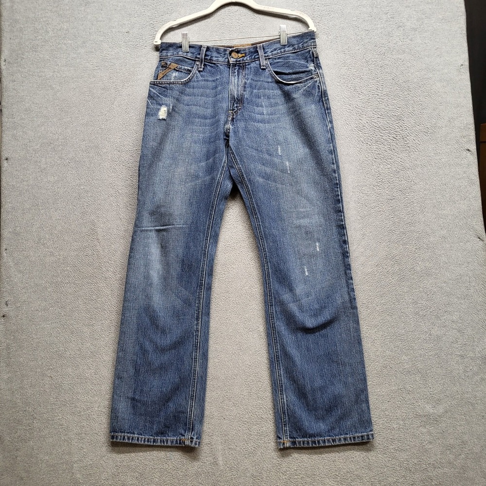 Ariat Men Jeans 30x32 Blue Denim Straight Distressed‎ Loop Lock Distressed Relax